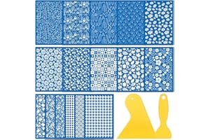 LEUMOI 16 Pcs Silk Screen Stencils for Polymer Clay Texture Sheet Reusable Silkscreen Clay Jewelry Making Kit with 2 Scraper for DIY Craft Earring Decoration Making Supplies, 3.9 x 6 Inch, 16 styles