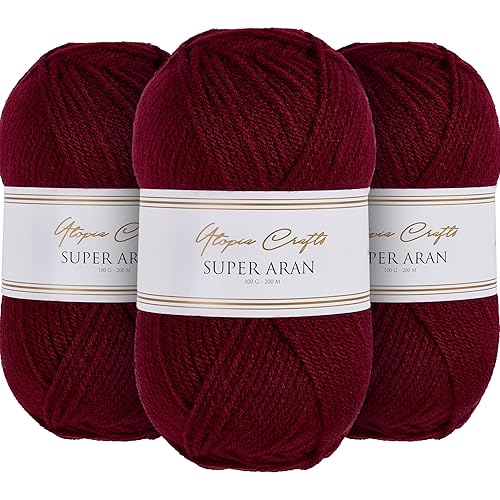 Utopia Crafts Super Aran Knitting and Crochet Yarn 3X 100g (Deep Garnet)