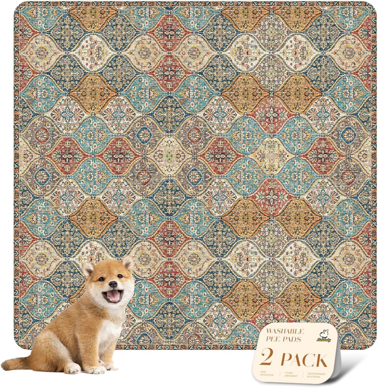Photo 1 of nunubaby Reusable Potty Pads for Dogs for Crates and Floors. Washable Pee Pads for Dogs, Stylish, Non-Slip and Leak-Proof Pee Pads.(Cream/Multi, 36" x36")