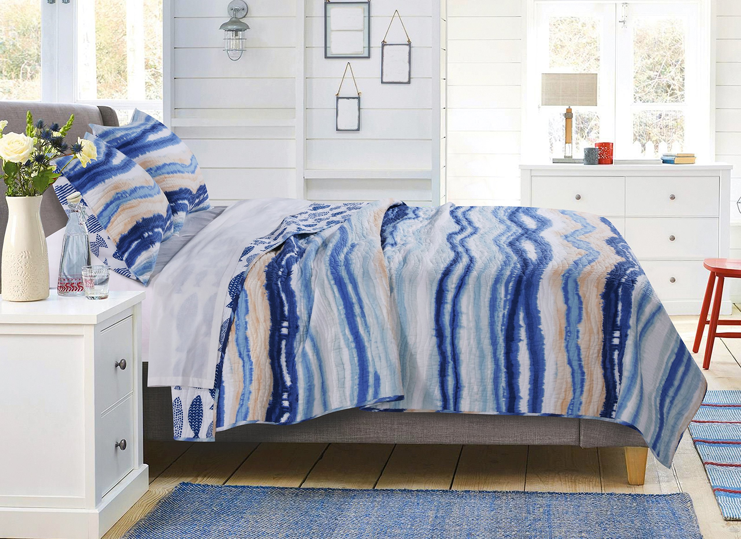 Crystal Cove Quilt Set, 3-Piece King/Cal King, Blue