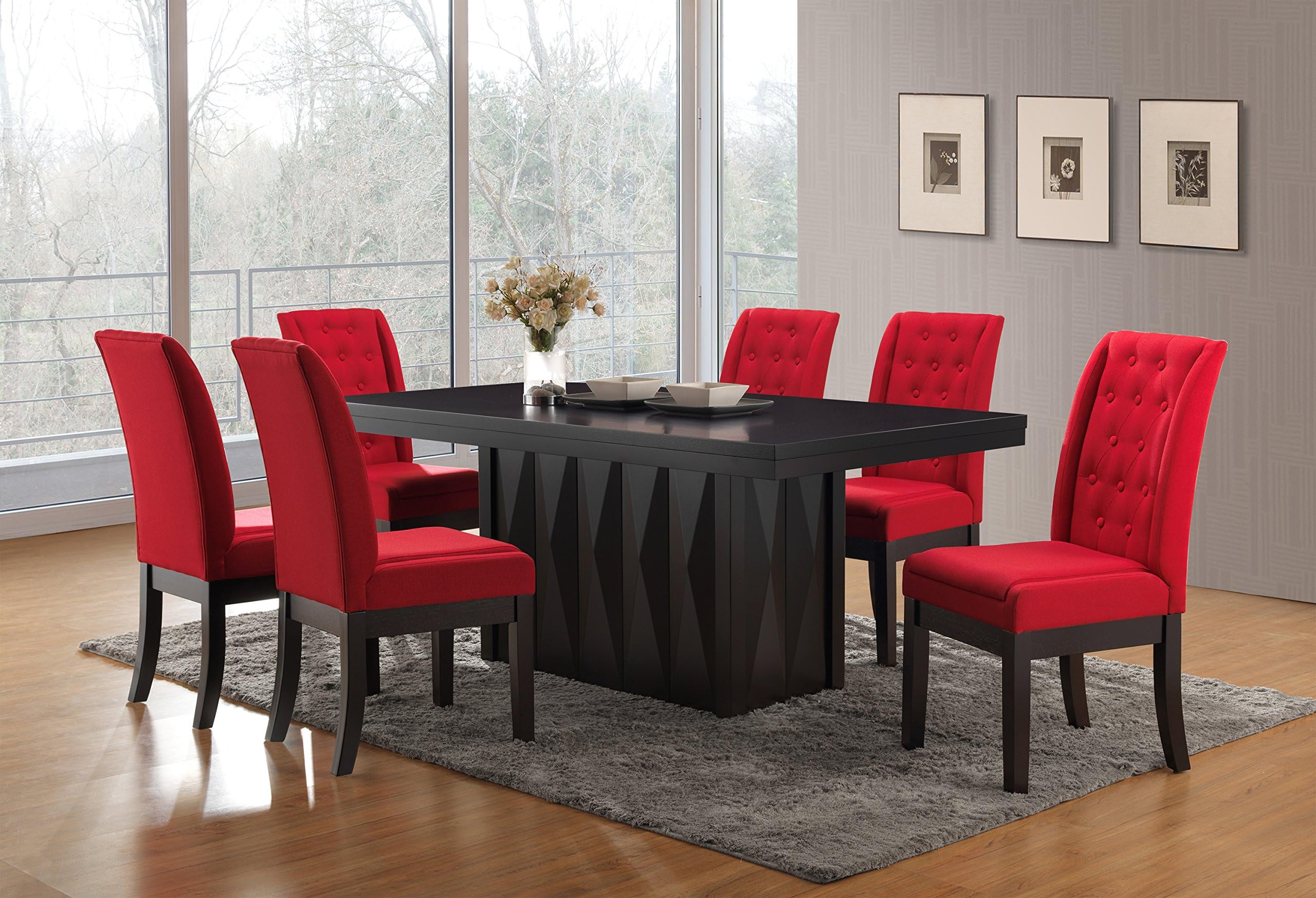 Kings Brand Furniture 7-Piece Rectangular Dinette Dining Room Set, Table & 6 Chairs, Red