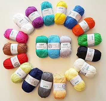 HdK-Versand 20x 50 g Cotton Fun Häkelgarn, alle Farben wie abgebildet inkl. 1 Gratis Mützenlabel von HdK-Versand