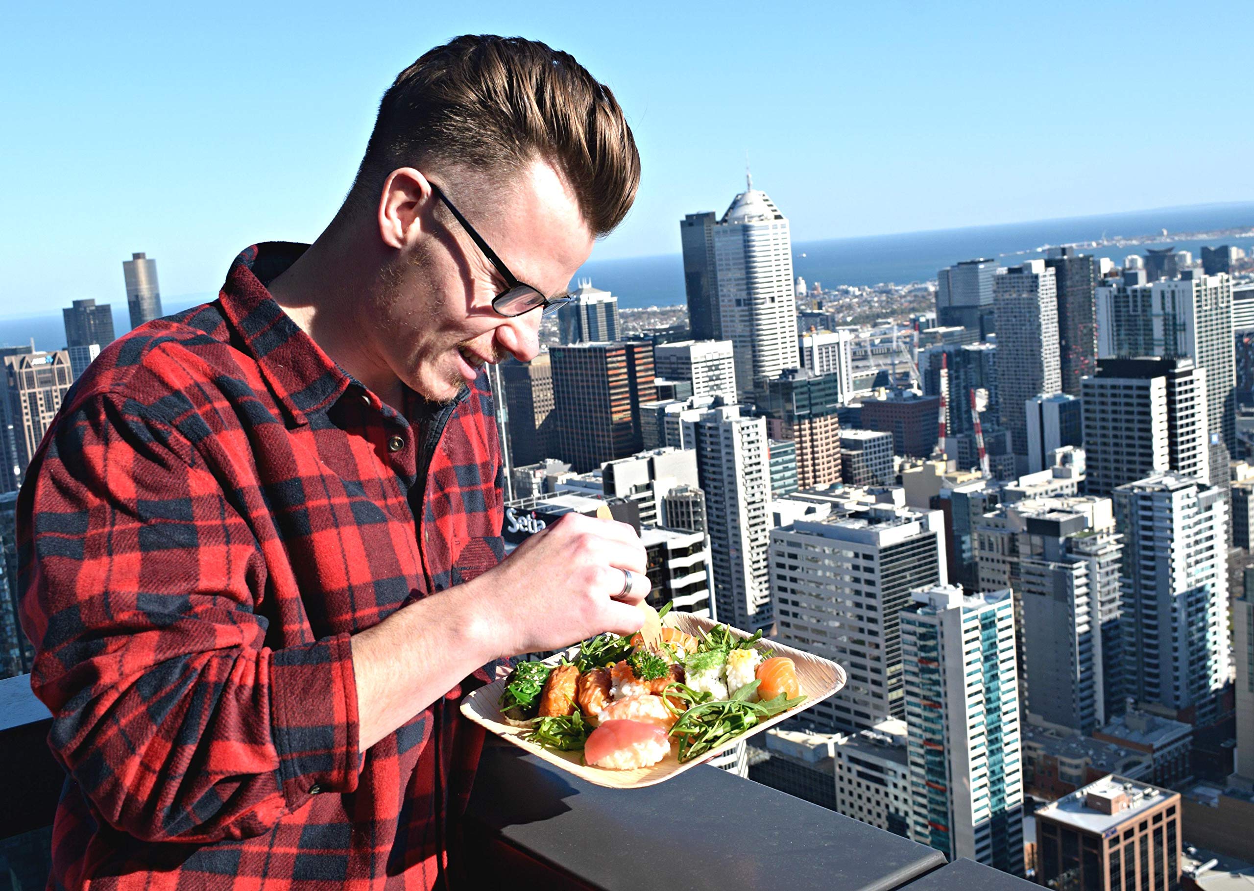 Disposable, Bamboo, Eco friendly plates/Biodegradable Leaf Dinnerware (Set of 25 Plates, Knifes, Forks & Spoons)