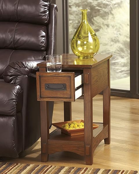 SIGNATURE DESIGN BY ASHLEY BREEGIN NEW TRADITIONAL WOODEN CHAIR SIDE END TABLE WITH 1 DRAWER AND 1 FIXED SHELF, BROWN