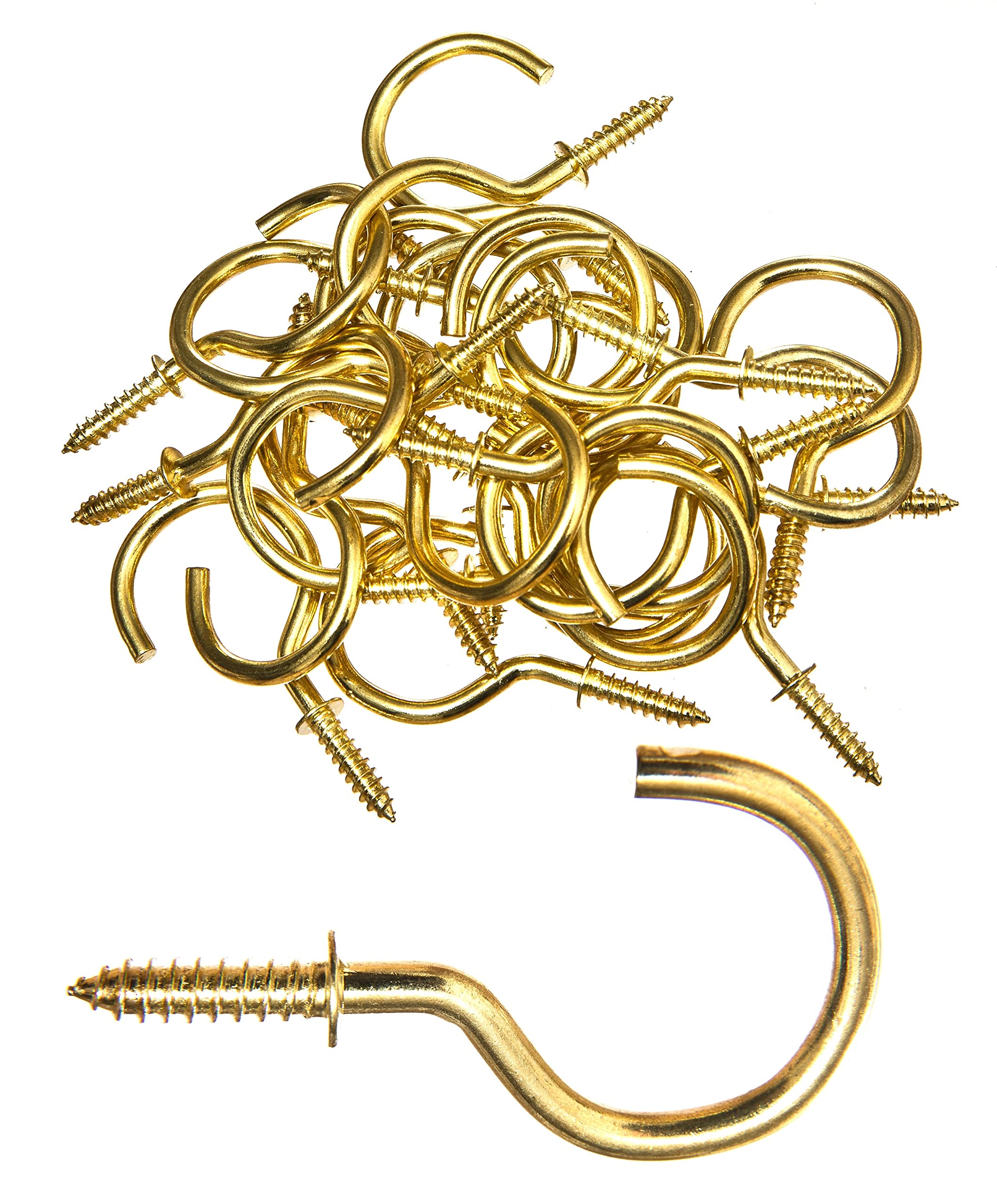 brackit 25-Pack of Brass-Plated Cup Hooks in 32mm (1-1/4"in) - Premium Wall Ceiling Metal Screw Hooks for Home Kitchen Office Bedroom