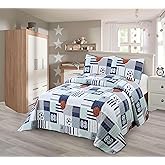 Kids Zone Collection Sports Theme Kids/Teens Quilted Bedspread Set, Basketball and Soccer Pattern, Navy Blue and White, Twin New # Aqua Sport