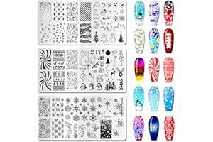 Arbuya Christmas Nail Art Stamping Plates Set of 3 - Snowflakes Snowman Reindeer Baubles Holly Leaves Penguins Stainless Steel Manicure Art Tools for DIY Print Manicure Salon Design Gift Supplies