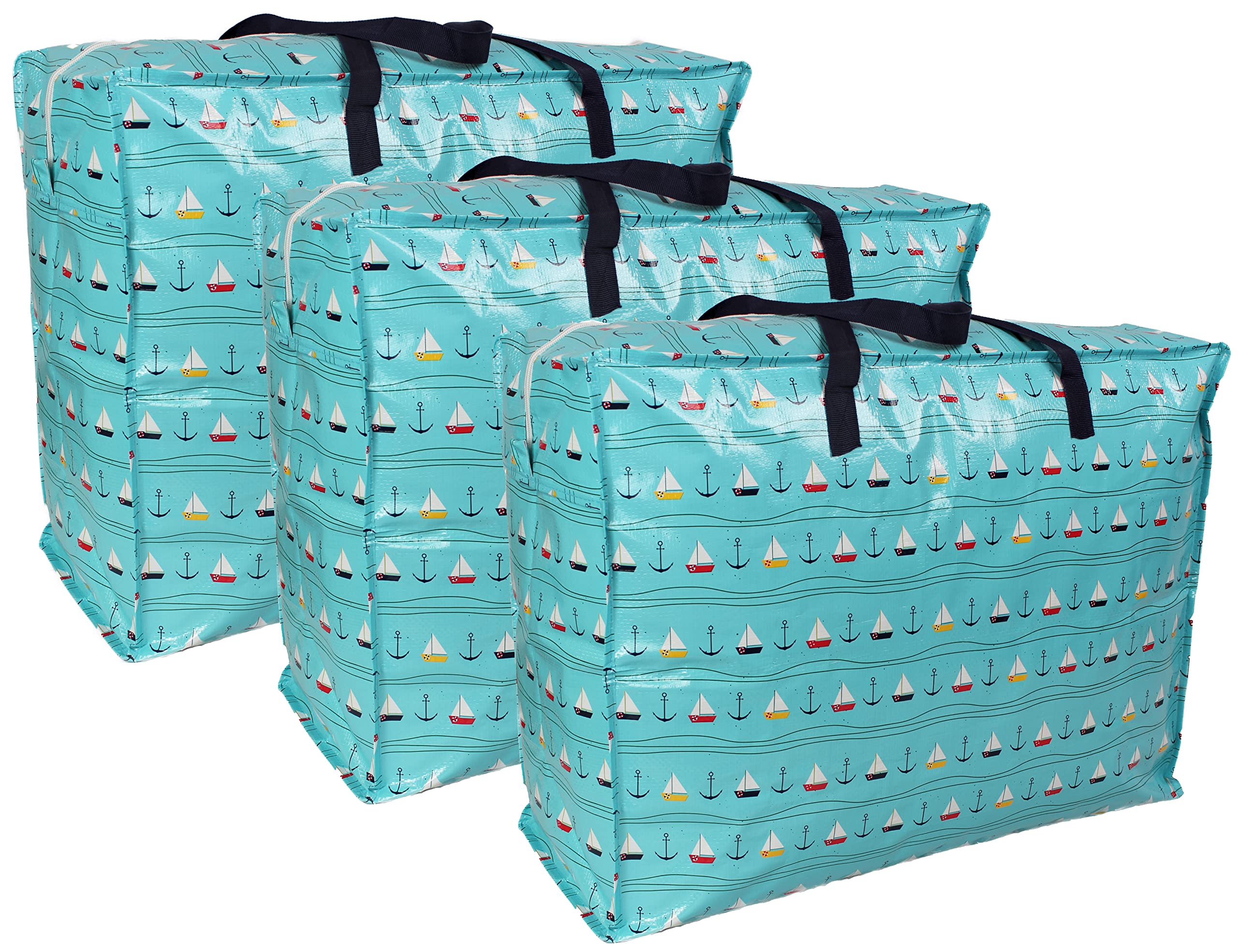 Storage Bags Water & Dust Resistant. Double zipped storage bags for toys, laundry, bedding. Underbed Wardrobe Space Saver Blue Sailboats print (3)