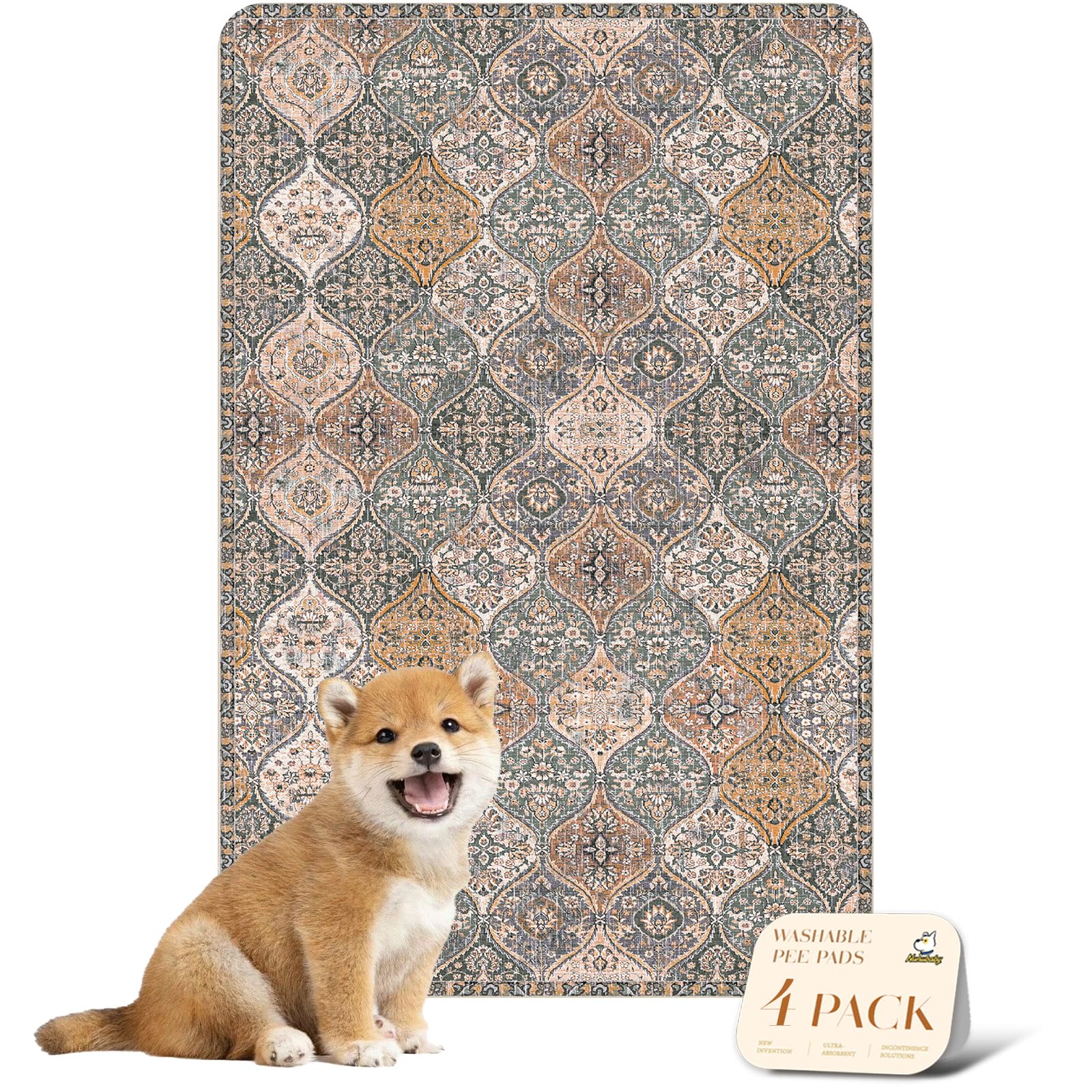 Photo 1 of nunubaby 4PACK Washable Pee Pads for Dogs, Stylish, Non-Slip and Leak-Proof Pee Pads. Reusable Potty Pads for Dogs for Crates and Floors.(Brown/Multi, 24" x36" )