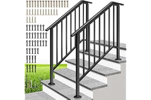 VIVOHOME 2-Pack Galvanized Steel Hand Rails for Outdoor Steps – 40.6" Black Oval and Safety Balusters Exterior Railing Kit fo