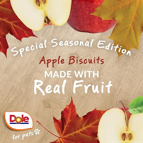 DOLE FOR PETS DOG BISCUITS AUTUMN APPLE FALL FLAVOR, REAL FRUIT FLAVOR VEGAN CRUNCHY TREATS, NO WHEAT CORN SOY OR ARTIFICIAL ADDITIVES, BITE SIZE TRAINING SNACKS FOR DOGS, 7 OZ