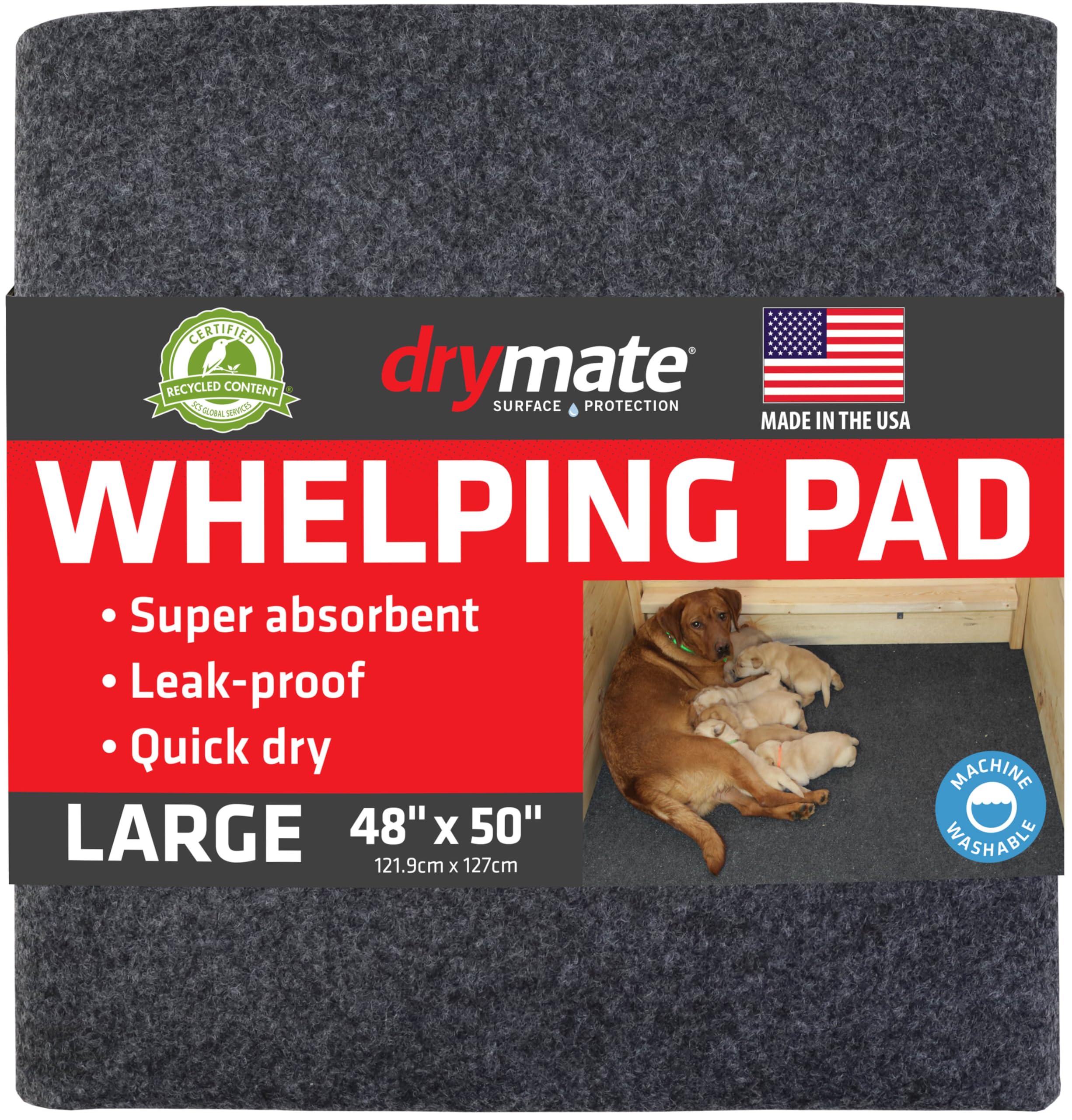 Drymate Whelping Box Liner Mat, 48" x 50" - Machine Washable, Reusable & Absorbent Dog Whelping Pad - Can be Cut to Fit, USA Made