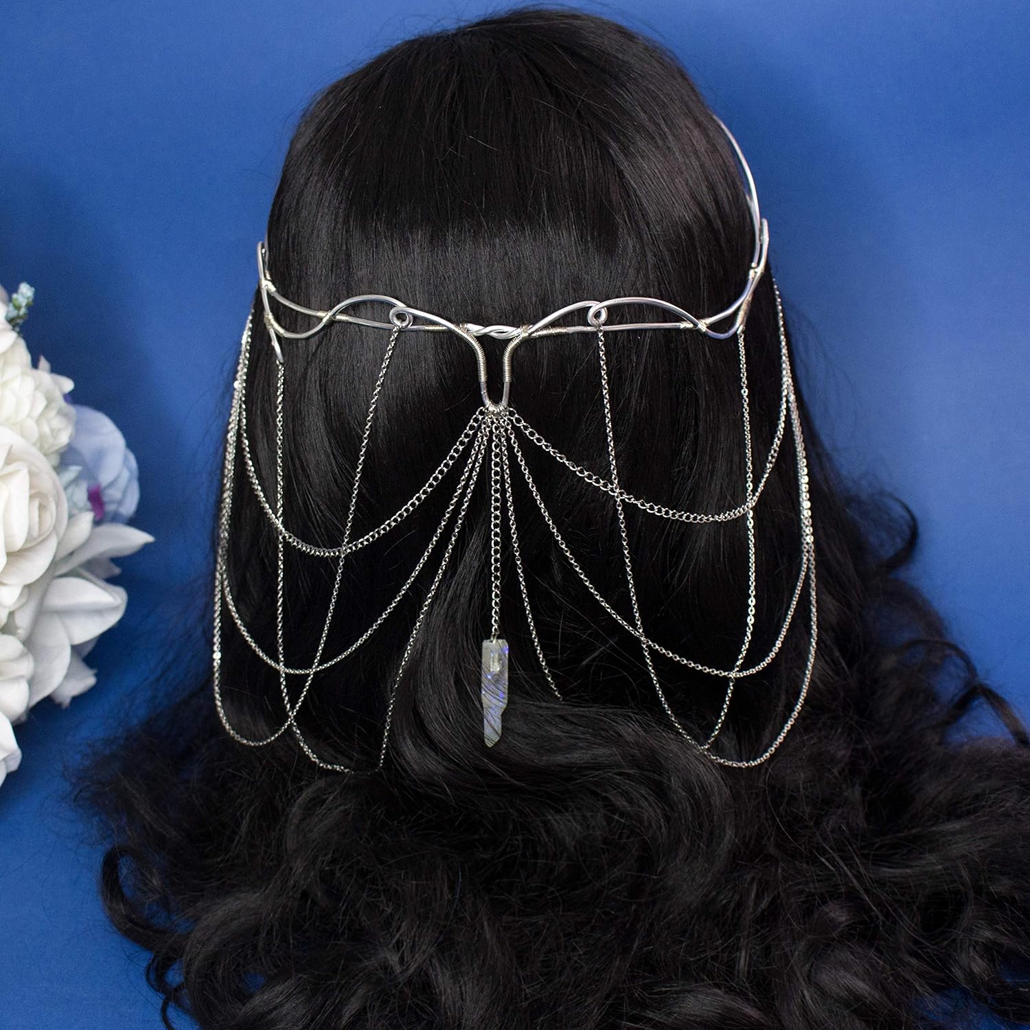 Taliesin elfic tiara, Corona regina elfica in filo metallico e catene