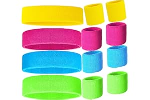 ZILO NOVELTIES 80s Sweatbands Neon Sweatbands Set Includes Pink, Blue, Yellow and Green Headband and Wristbands, Sweat Bands Headbands for Women with Matching Wristbands, Sweatbands for Women for Halloween Costumes
