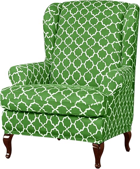 Amazon Com Subrtex Wingback Chair Slipcover Covers For Sofa Chair Armchair Sofa With Arm Covers 2 Piece Spandex Elastic Slip Cover Floral Pattern For Furniture Protector In Living Room Bright Green Furniture
