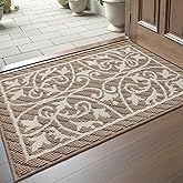 DEXI Front Door Mat Entryway, Inside Welcome Entrance Doormat Low Profile Thin, Non Slip Washable Entry Mats for House Floor Dirt Trapper, 24x36, Brown