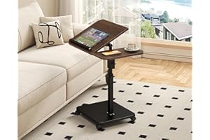 IDEALHOUSE c Shaped End Table, Adjustable Couch Table that Slides Under Sofa, 180° Swivel Mobile Standing Desk with Lockable 