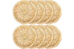 Fasmov 8 Pack Bamboo Paper Plate Holder, 10 inches Wicker Paper Plate Holder Bamboo Basket Plate, Hand Weave Brown Wicker Paper Plate Baskets for Home Picnic Daily Dinning Party Supplies