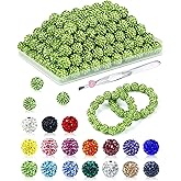 120PCS FIVEIZERO Rhinestone Beads for Jewelry Making, 10mm Light Green Shiny Round Sparkle Crystal Clay Bead Bulk Sparkly Baseball Necklace Beads for Bracelets and DIY Crafts