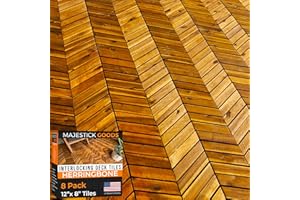 MAJESTICK GOODS Interlocking Deck Tiles 12" x 9" Herringbone 6 Sq Ft - Non-Slip Acacia Wood Outdoor Tiles for Patio - Decking, Porch and Balcony Flooring Tiles - Easy to Install Wooden Deck Tile Pavers (8 Pack)