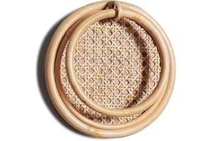 LUSYDECO Boho Hand Adhesive Towel Holder for Bathroom Decor, Rattan Round 7 ¾" Decorative Hand Towel Rings for Bathroom and Kitchen Wall, Towel Rack Stick on Wall