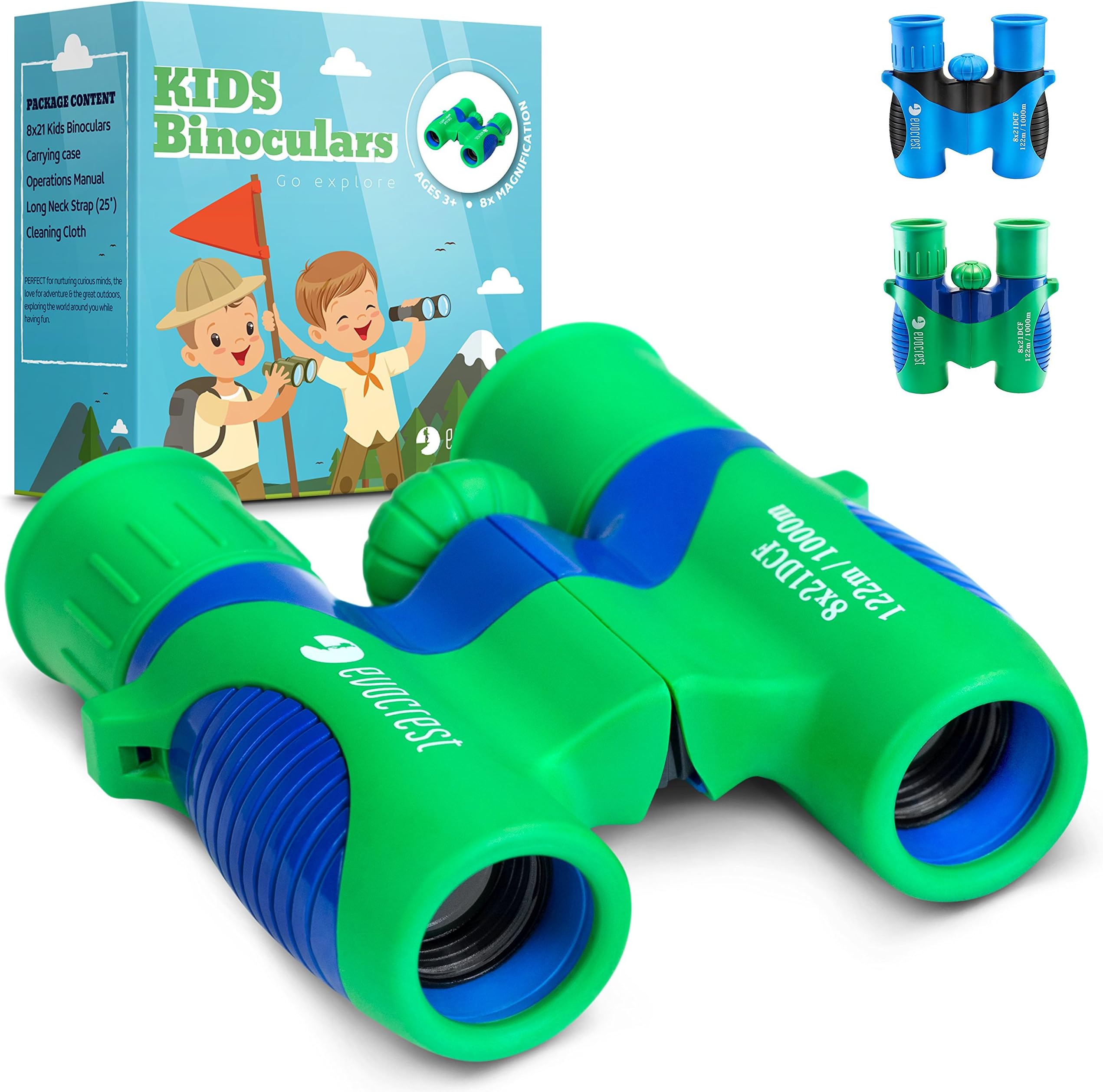EVOCREST Binoculars for Kids w/ Shock Proof Rubber Body – 8x21 High Resolution Lenses w/ Clear Focus Perfect for Bird Watching, Outdoor Play, Educational Learning – Toys for Boys and Girls