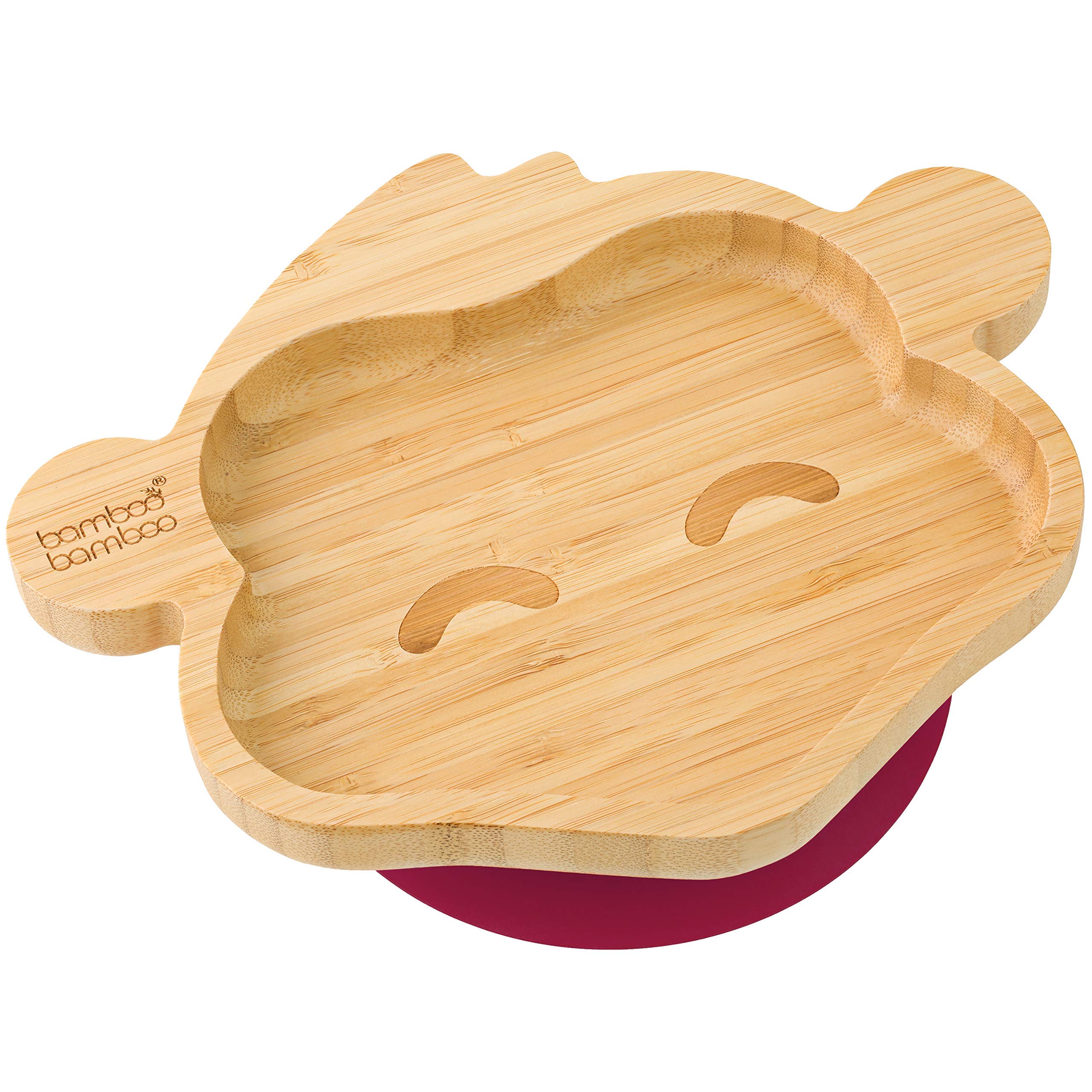 bamboo bamboo ® Baby and Toddler Plate for Feeding and Weaning, Bamboo Monkey Plate with Secure Suction, Suction Plates for Babies from 6 Months (Monkey, Cherry)
