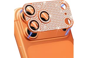 Hsefo Compatible with iPhone 17 Pro Max Camera Lens Protector, Bling 3D Rhinestone Sparkle Diamond 9H Tempered Glass Anti Scratch Full Protective Len Cover, Orange