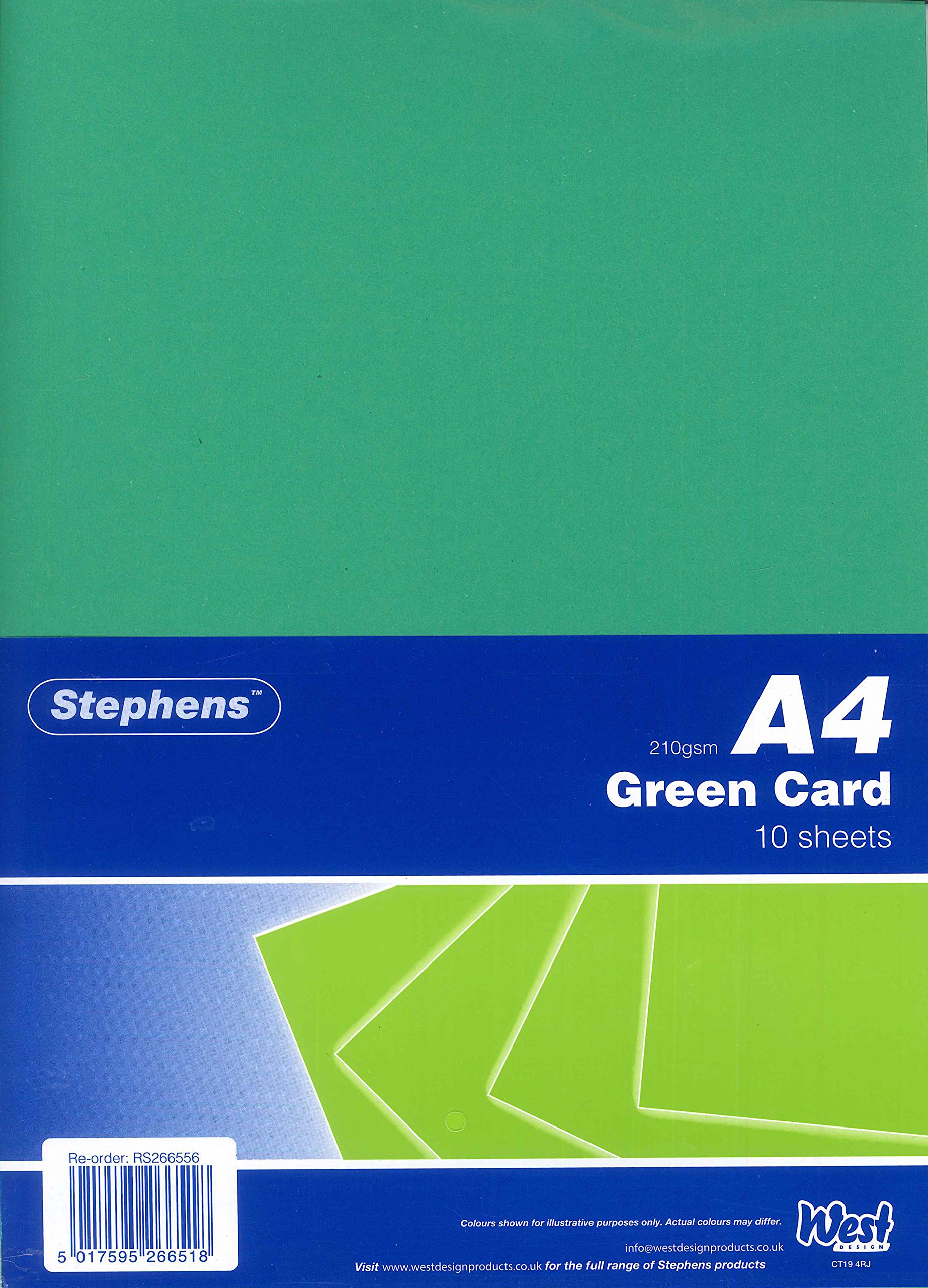 Stephens Coloured Card Green A4 210gsm 10 Sheets, Great For Printing, Photocopying, Card Making, Decoupage, And Scrapbook Designs, Perfect Cardboard Base For Craft Projects, Essential Stationery Item
