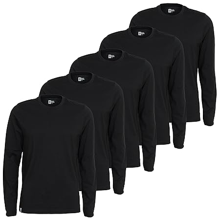 Maat Mons Herren Langarmshirt 5er Pack in schwarz | Basic Langarm Shirt mit Rundhals Ausschnitt | einfarbiger Longsleeve