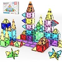 PicassoTiles 100 Pieces Magnetic Tiles Building Blocks Mini Size Diamond Series Magnet Toys Travel Size On-The-Go Constructio