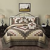 NELIFDER 5 Peice Patchwork California King Size Quilt Set Green and Red Beige Oversized Plaid Bedspread 100% Cotton 118"x102" Handmade Farmhouse Country Bed Coverlets Set