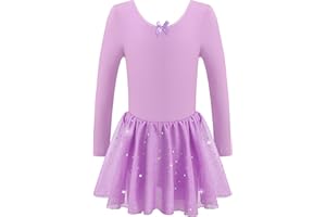 DANSHOW Girls Glitter Leotards for Ballet Dance Dress with Tutu Skirt Petal Sleeve