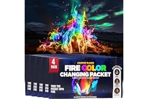 CAMPFIRE FLAMES Magic Campfire Fire Color Changing Packets for Fire Pit (4 Pack) Outdoor Fireplaces & Bonfires, Rainbow Colored Flames - Perfect Camping Essential & Accessories - Must Have for Kids & Adults