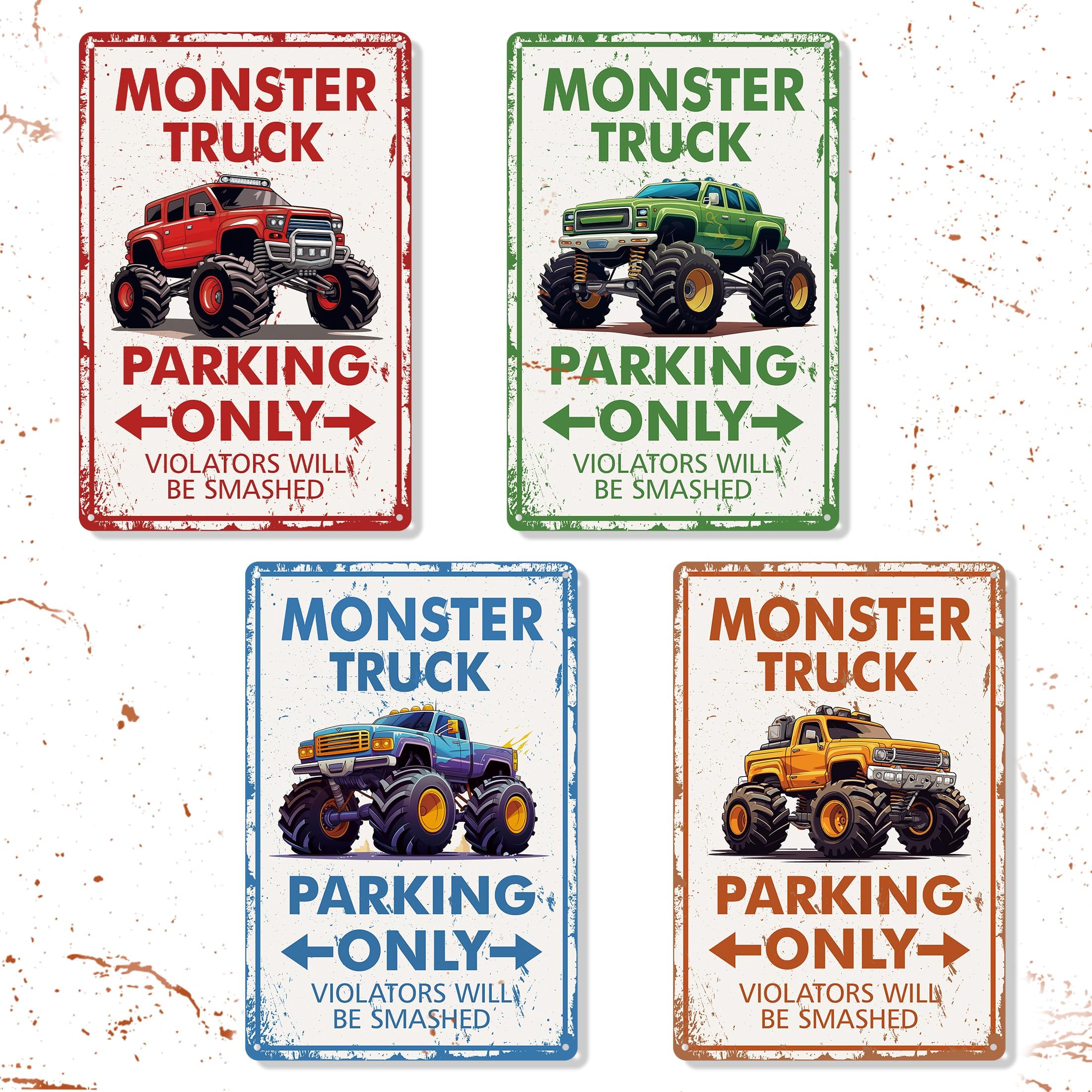Photo 1 of 4 Pcs Monster Truck Parking Only Wall Decor for Boys, Monster Jam Only Violators Will Be Smashed Wall Room Door Signs, Monster Truck Racing Kids Bedroom Wall Décor Birthday Party