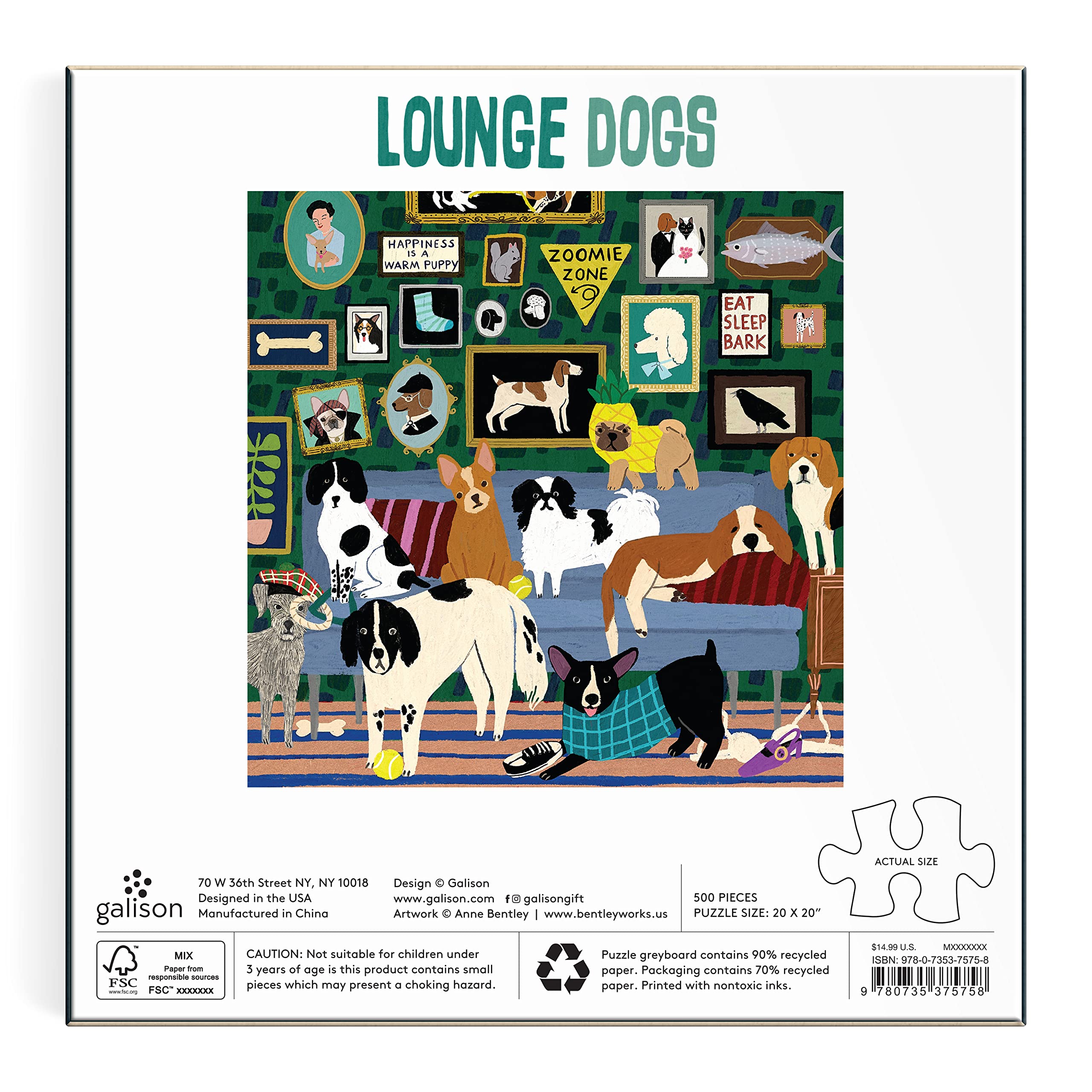 Galison Lounge Dogs – 500 Piece Puzzle Fun and Challenging Activity with Bright and Bold Artwork of Dogs Lounging Around for Adults and Families