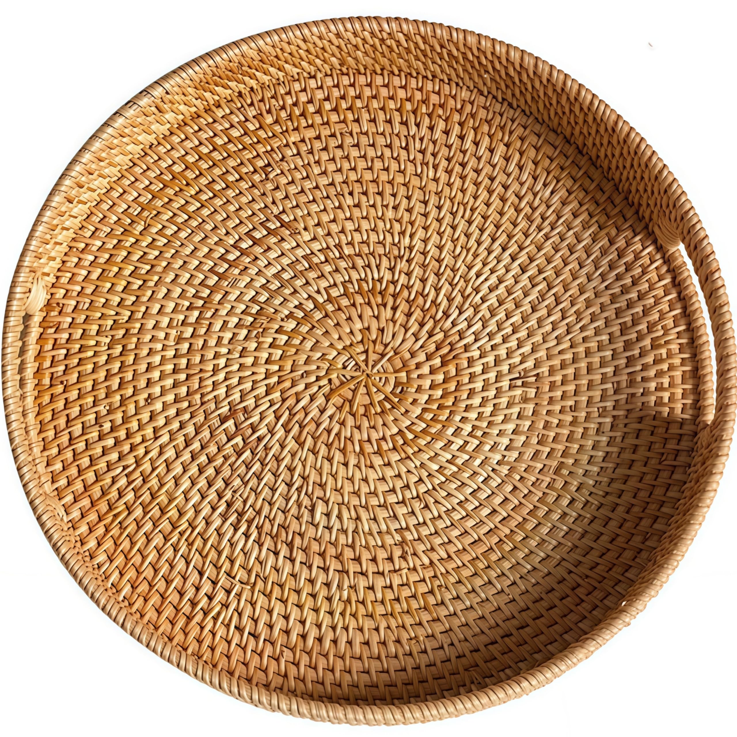 Photo 1 of 16.9" Round Rattan Tray, Hand Woven Serving Tray with Handles, Wicker Serving Basket, Decorative Tray for Home Decor, Natural