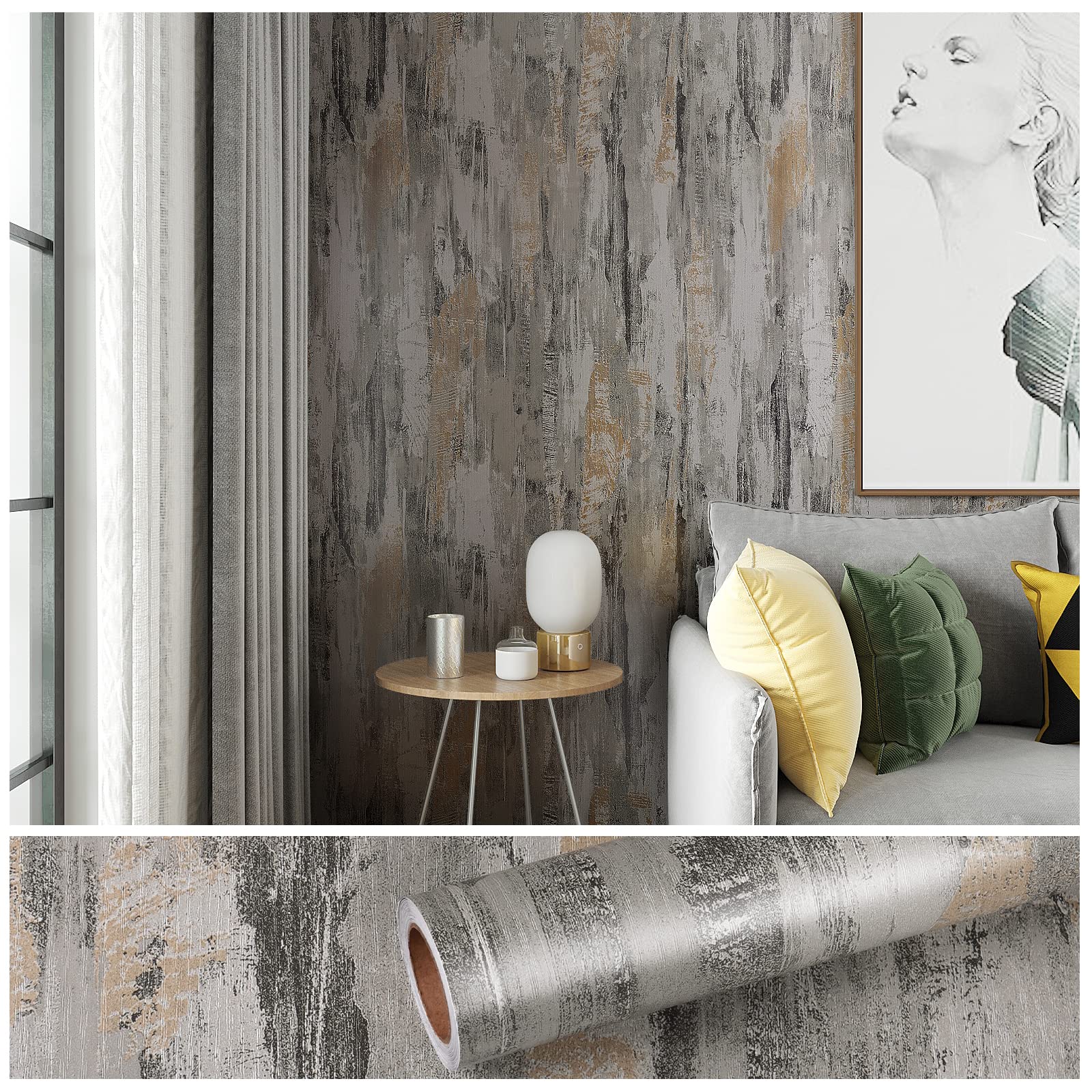 Photo 1 of VEELIKE 15.7''x354'' Extra Thick Concrete Wallpaper Distressed Concrete Contact Paper Peel and Stick Waterproof Removable Industrial Design Cement Texture Self Adhesive Wall Mural for Cabinet Bathroom