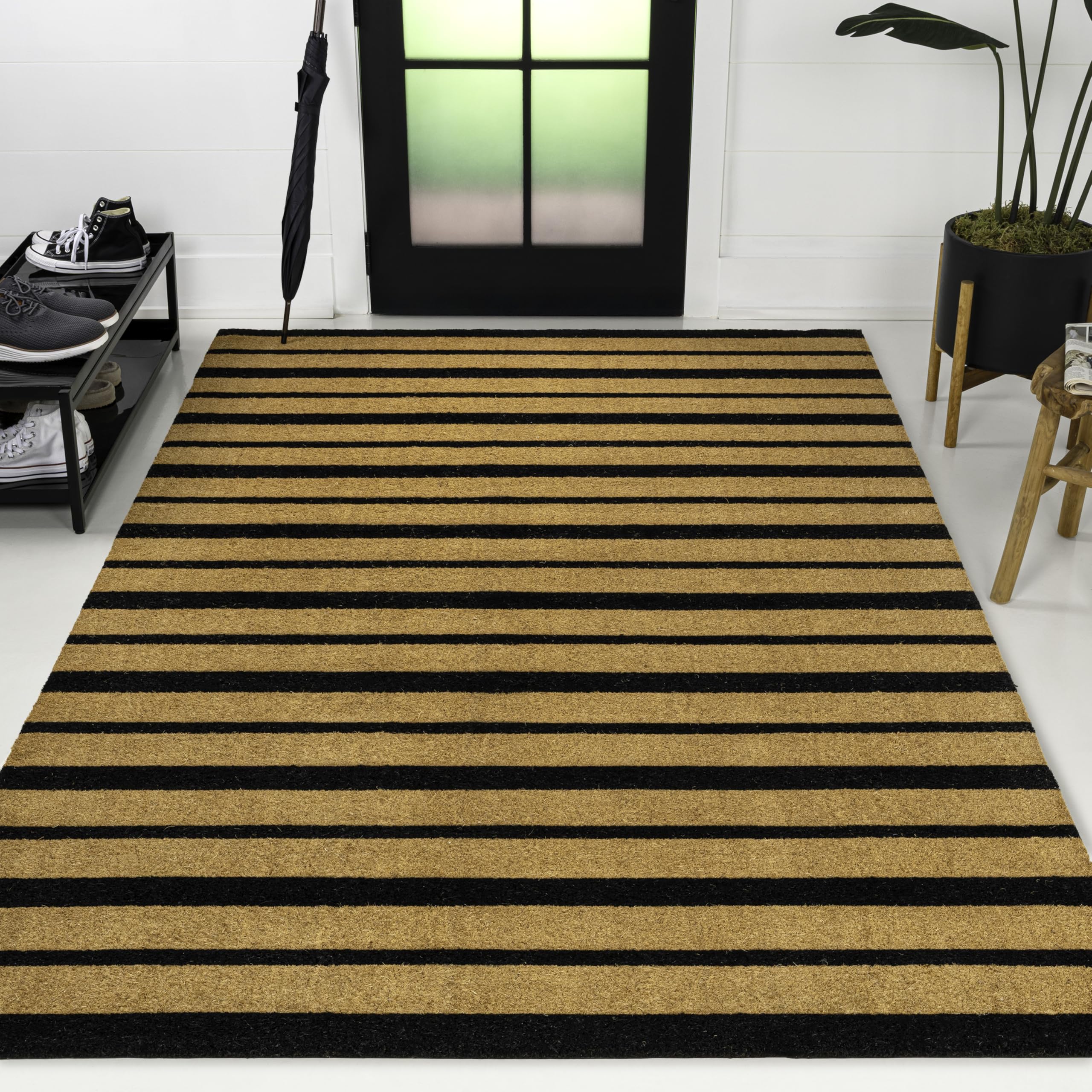 JONATHAN Y Ticking Stripe Coir Indoor Outdoor Doormat 3X5 Natural/Black, Hadley Modern Classic for Living Room, Bedroom, Kitchen, Easy-Cleaning, High Traffic, Pet-Friendly, Non-Shedding NRF108A-3