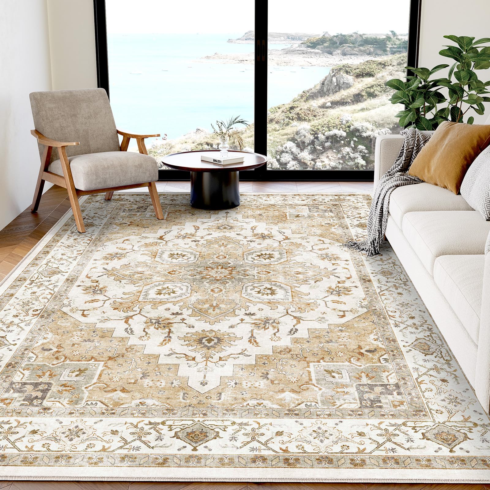 AMADA HOMEFURNISHING 5x7 Area Rugs, Washable Living Room Rug Low-Profile with Non-Slip Backing & Durable Edge Binding, Vintage 5x7 Rugs for Living Room, Bedroom, Dinning Room Image AMADA HOMEFURNISHING 5x7 Area Rugs, Washable Living Room Rug Low-Profile with Non-Slip Backing & Durable Edge Binding, Vintage 5x7 Rugs for Living Room, Bedroom, Dinning Room Image