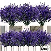 Artificial Plants Outdoor Artificial Lavender Flowers 12 Bundles Outdoor UV Resistant Fake Flowers No Fade Faux Plastic Plants Garden Porch Window Box Decorating,Spring Decorations for Home(Purple)
