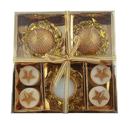 GOYAL Ceramic Tea Light Candle & Holder Set (19 cm x 19 cm x 11 cm, Gold, 10-Pieces)