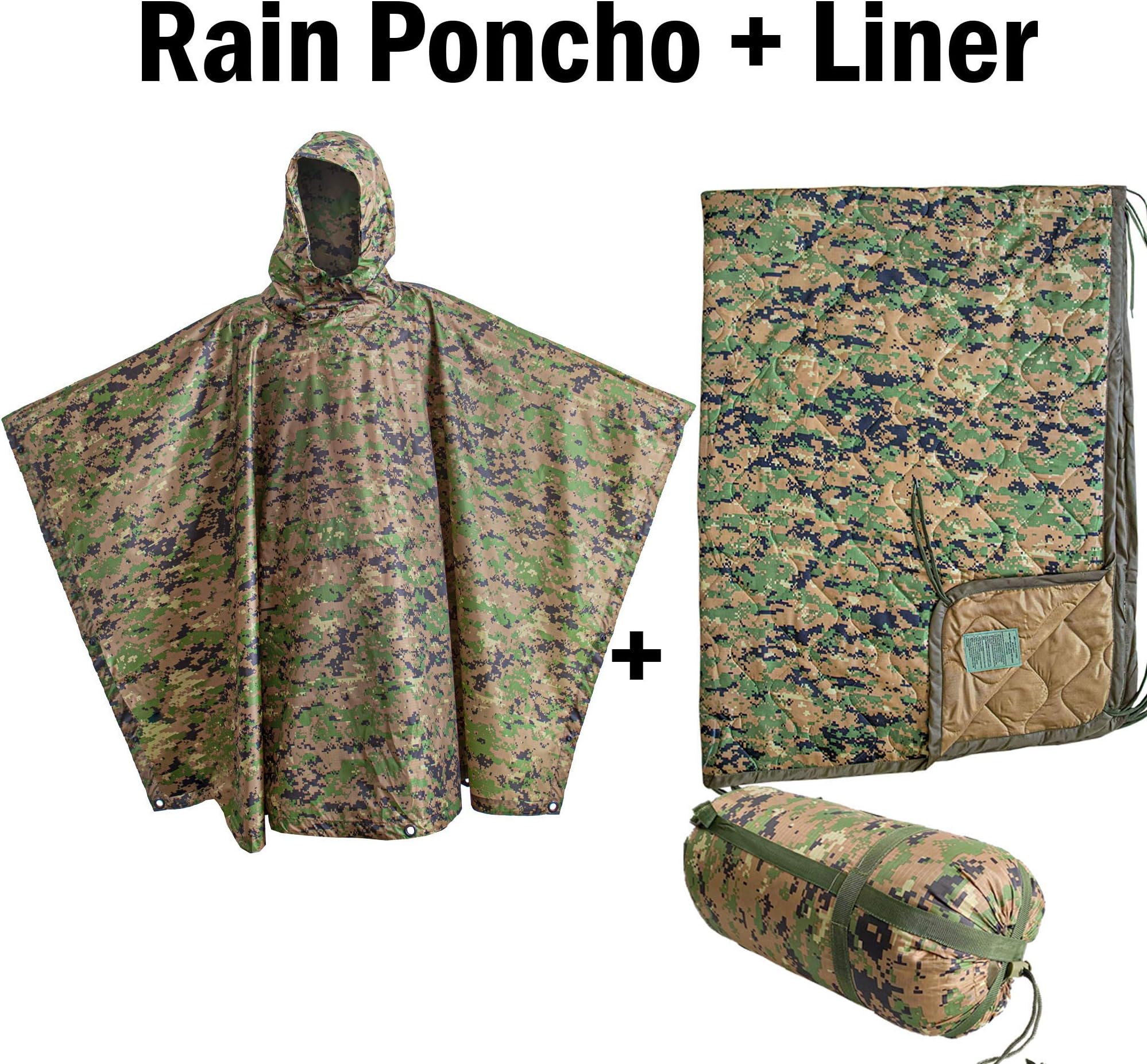 USGI Industries Military Spec Poncho Emergency Tent Shelter Multi Use Rip Stop Camo Survival Rain Poncho