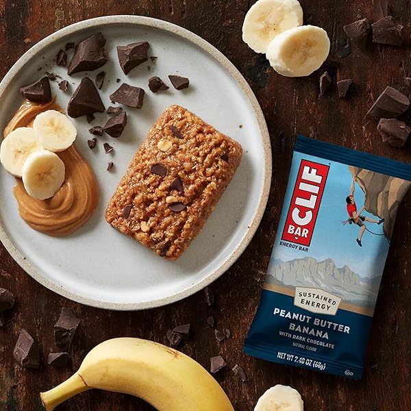 CLIF BAR – PEANUT BUTTER BANANA WITH DARK CHOCOLATE FLAVOR – MADE WITH ORGANIC OATS – 10G PROTEIN – NON-GMO – PLANT BASED – ENERGY BAR – 2.4 OZ.