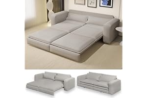 LuxyHoom 93" Sleeper Sofa Bed King Size, Teddy Pull Out Couch, 3 in 1 Convertible Futon Couches, Modern Deep Seat Daybed with 2 Pillows, Recliner Loveseat for Living Room, Apartment, Office, Grey
