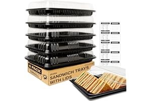 Sandwich Trays for Parties, Heavy Duty Recyclable 13inch Long Black Plastic Party Platters with Clear Lids Dishware Plate - I