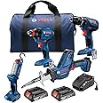 Bosch GXL18V-496B22-RT 18V Lithium-Ion Cordless 4-Tool Combo Kit (2 Ah) (Renewed)