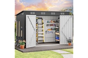 DWVO 9.1' x 4.2' Outdoor Storage Shed, Large Metal Tool Sheds, Heavy Duty Storage House with Lockable Doors & Air Vent for Backyard Patio Lawn to Store Bikes, Tools, Lawnmowers,Dark Gray