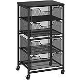 Rolling Cart with Drawers, 4-Drawer Storage Cart on Wheels with Wooden Top, Metal Utility Cart with Storage Drawers, Craft Storage Art Cart for Classroom, Office, Kitchen, Bedroom,Patent Pending