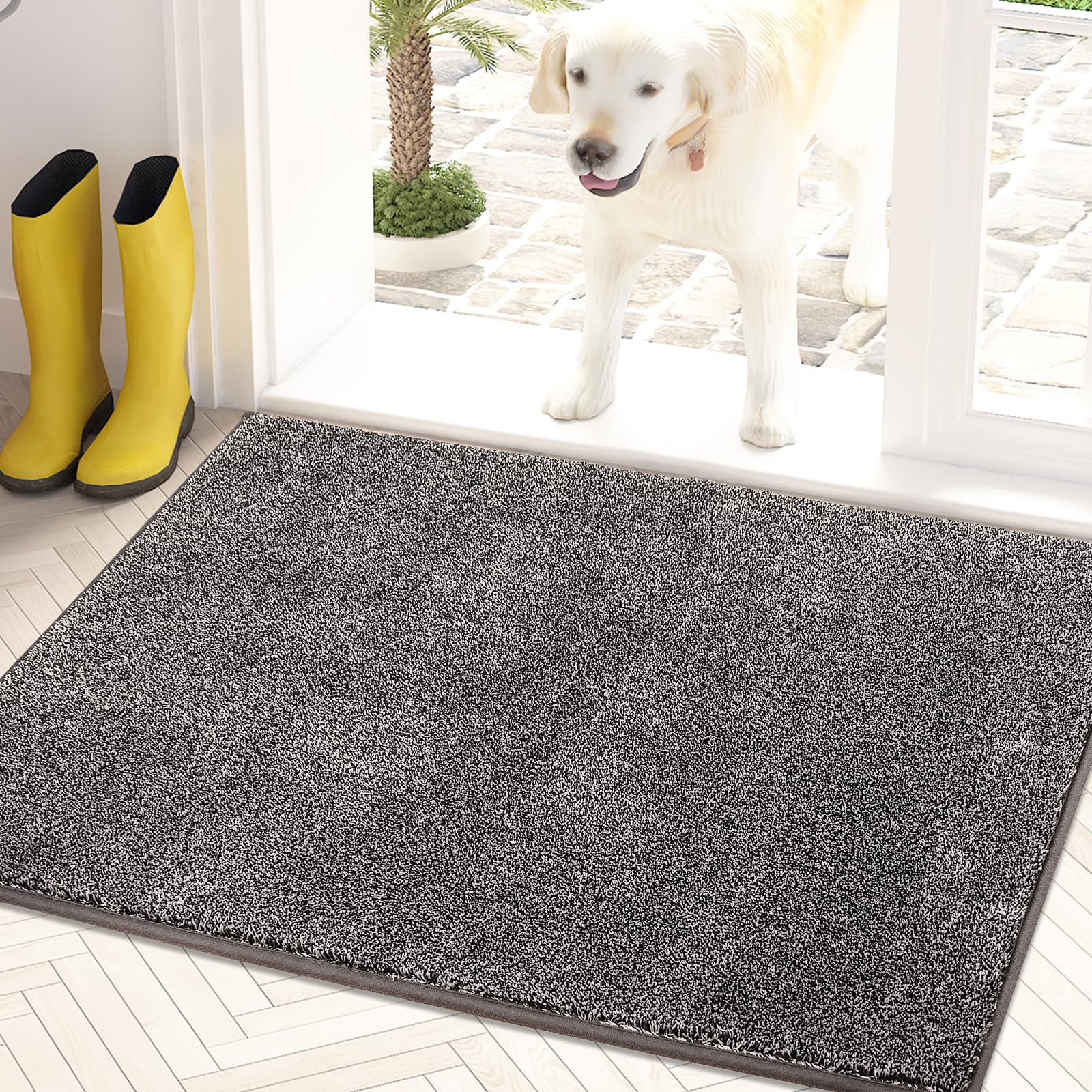 PURRUGS Dirt Trapping Door Mat 60 x 90 cm, Non-Slip Machine Washable Entrance Mat, Dog Doormat, Super Absorbent Entry Rug for Front Door, Back Door, Muddy Shoes and Paws, Light Grey-Dark Grey
